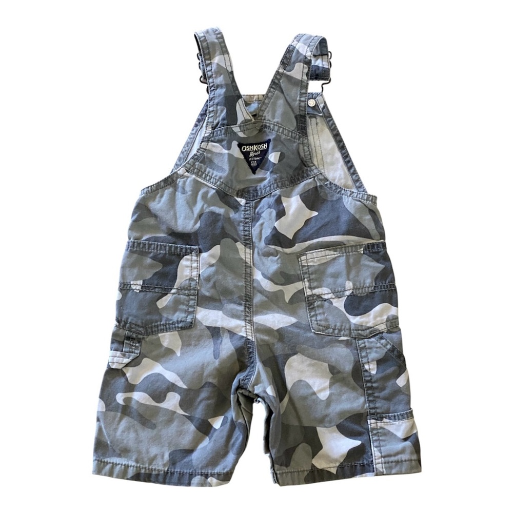 Oshkosh B’Gosh Gray Camo Shorts Overalls Size 24 Months Outdoor Casual - Picture 4 of 6